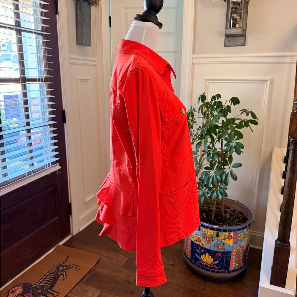 CAbi EUC # 727 Coral Taylor Utility Jacket with Ruffle Detail in Back - Picture 4 of 7